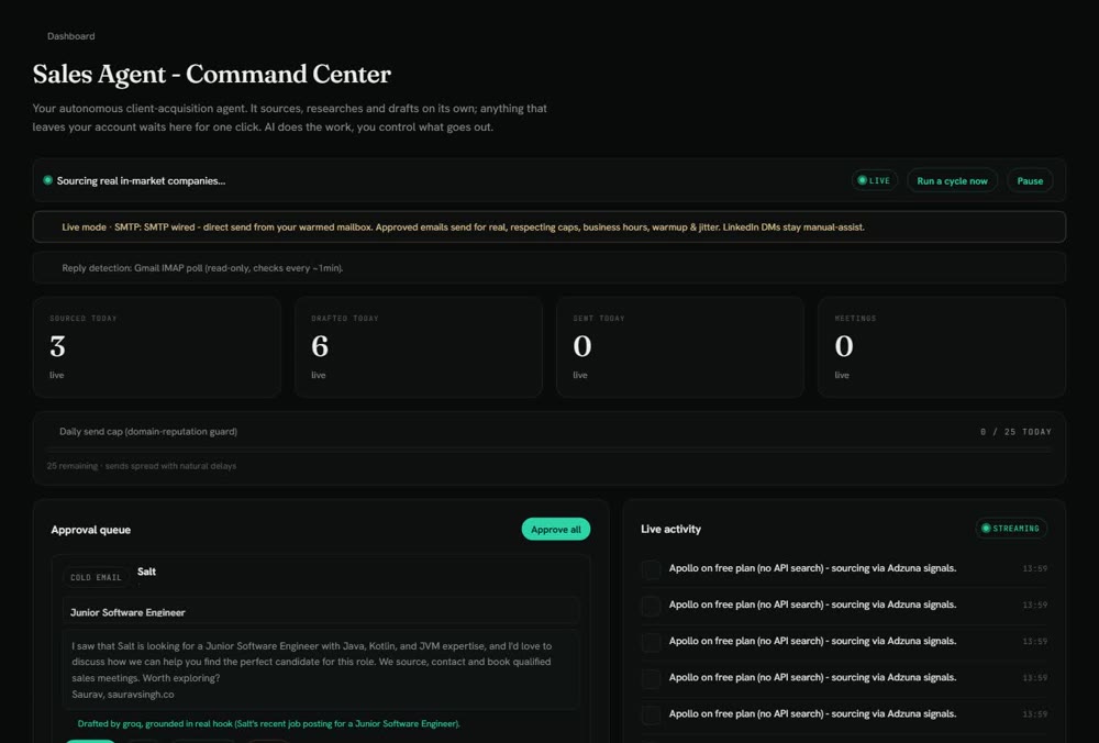 OutboundOS Sales Agent Command Center